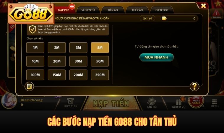 Các bước nạp tiền tại GO88 cho tân thủ