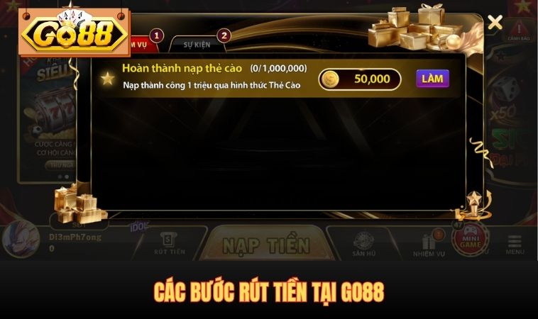 Các bước rút tiền tại GO88