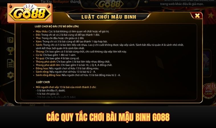 Các quy tắc chơi bài Mậu Binh GO88