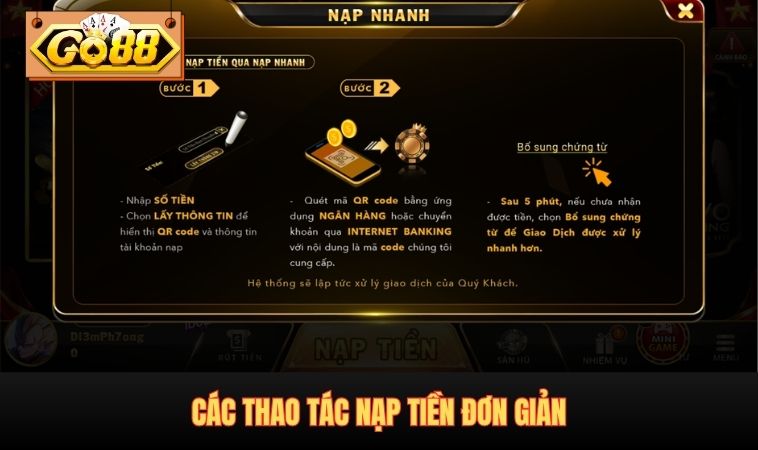 Các thao tác nạp tiền GO88 đơn giản