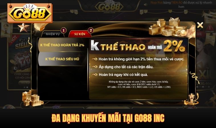 Đa dạng khuyến mãi tại GO88 INC