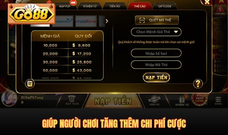 Giúp người chơi tăng thêm chi phí cược