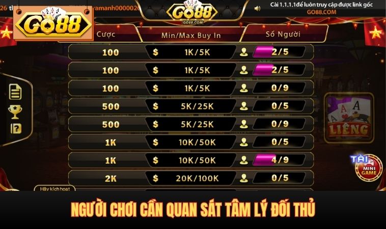 Người chơi cần quan sát tâm lý đối thủ