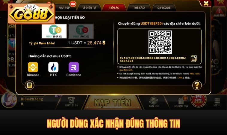 Người dùng xác nhận đúng thông tin rõ ràng