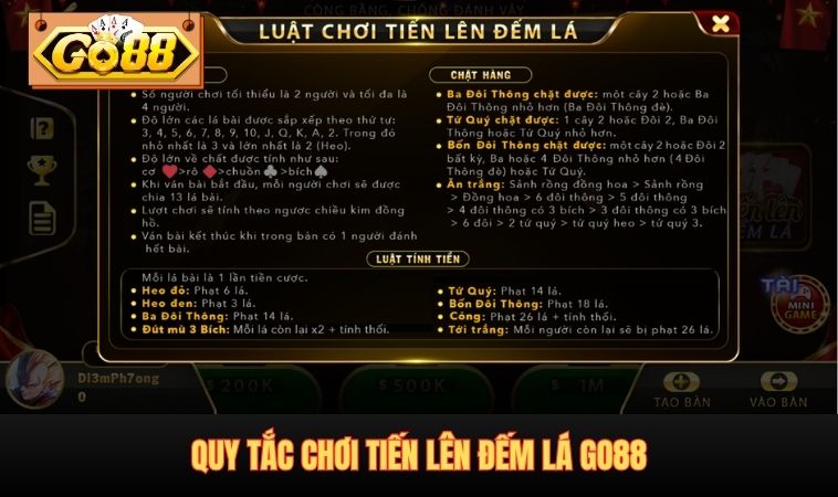 Quy tắc chơi tiến lên đếm lá GO88